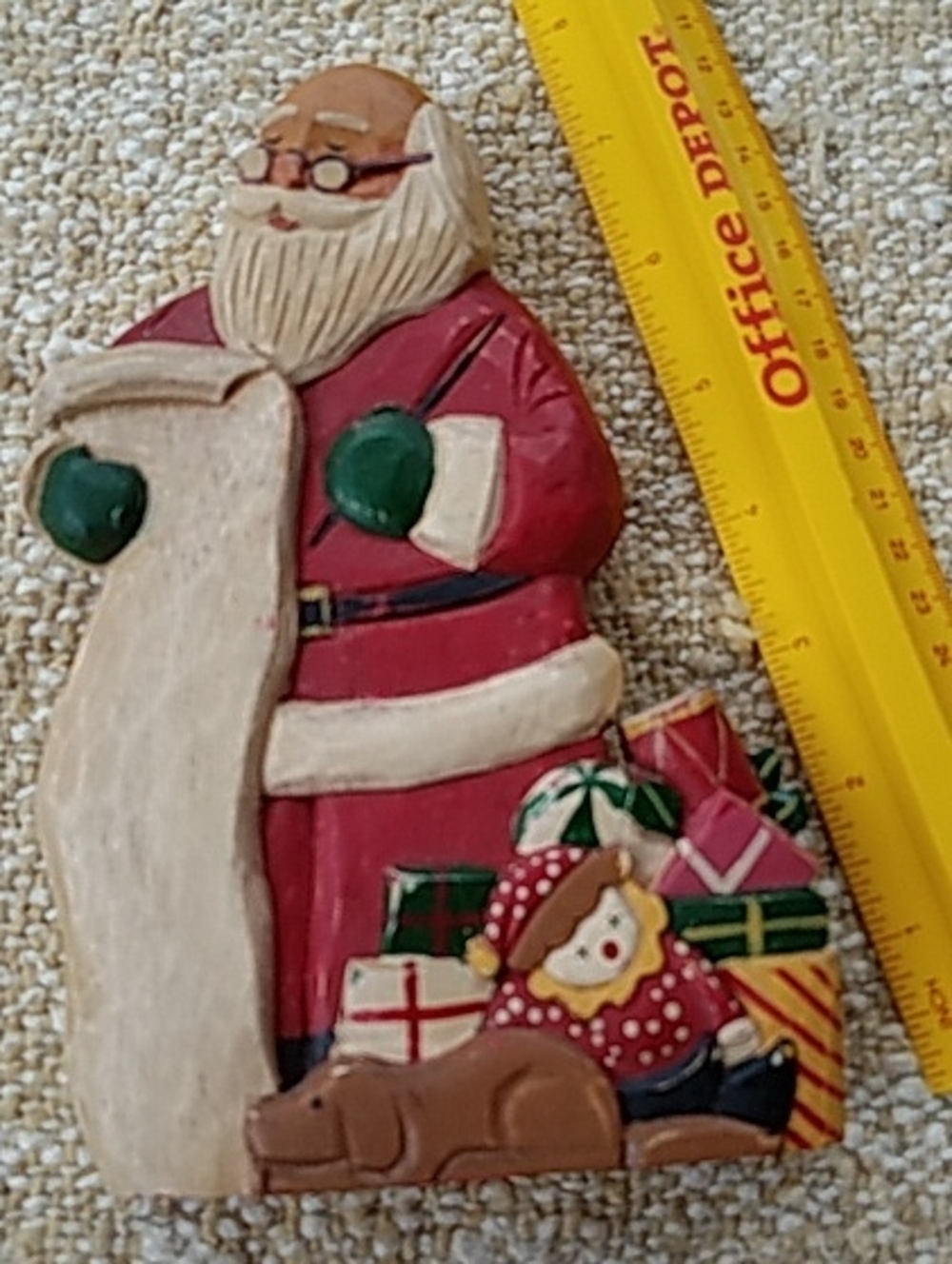 Checking His List - Wooden Carved Holiday Santa Figurine Stander